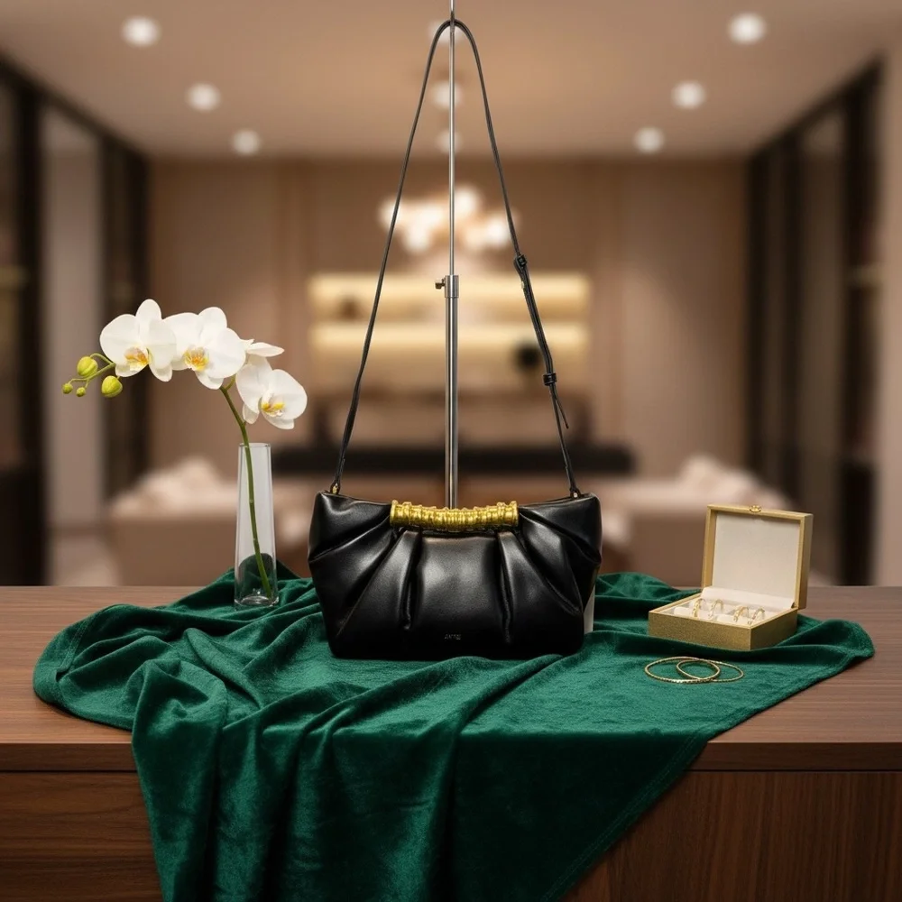 Elegant Black and Gold Women's Bag - Picture 5 of 12